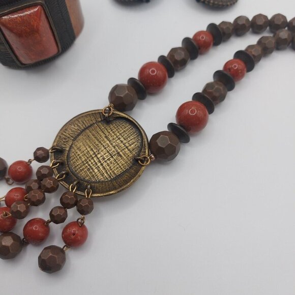 VTG Carol Dauplaise signed chunky Carnelian necklace bracelet and earring set - Picture 15 of 16